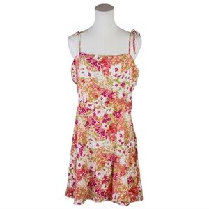 Lola Grace Flowy Floral Summer Sundress Pink Orange Tie-Strap Smocked Back Large